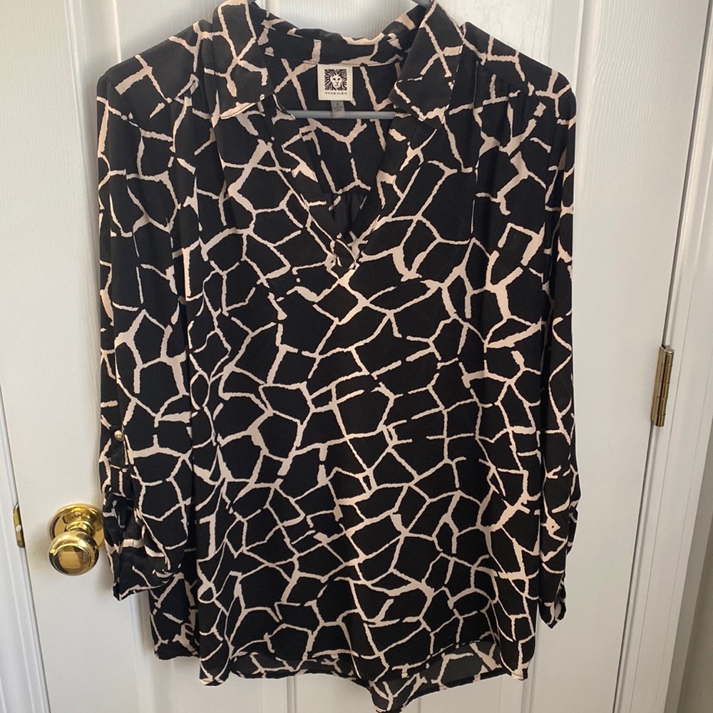 Black/tan print oversized blouse 3/4 sleeves